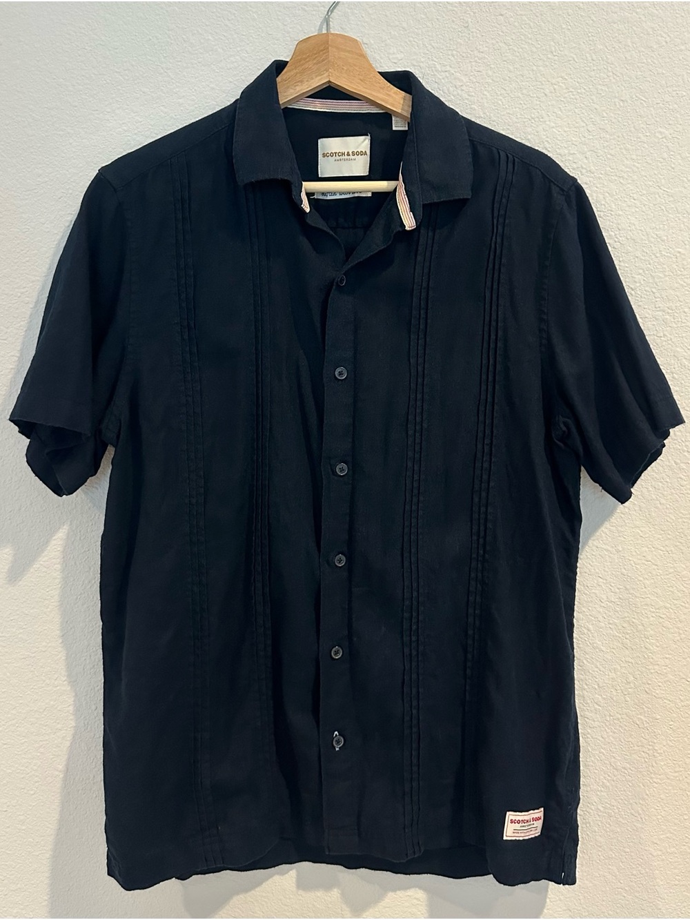 Scotch & Soda Men’s Navy Linen Blend Short Sleeve Button Up Shirt M